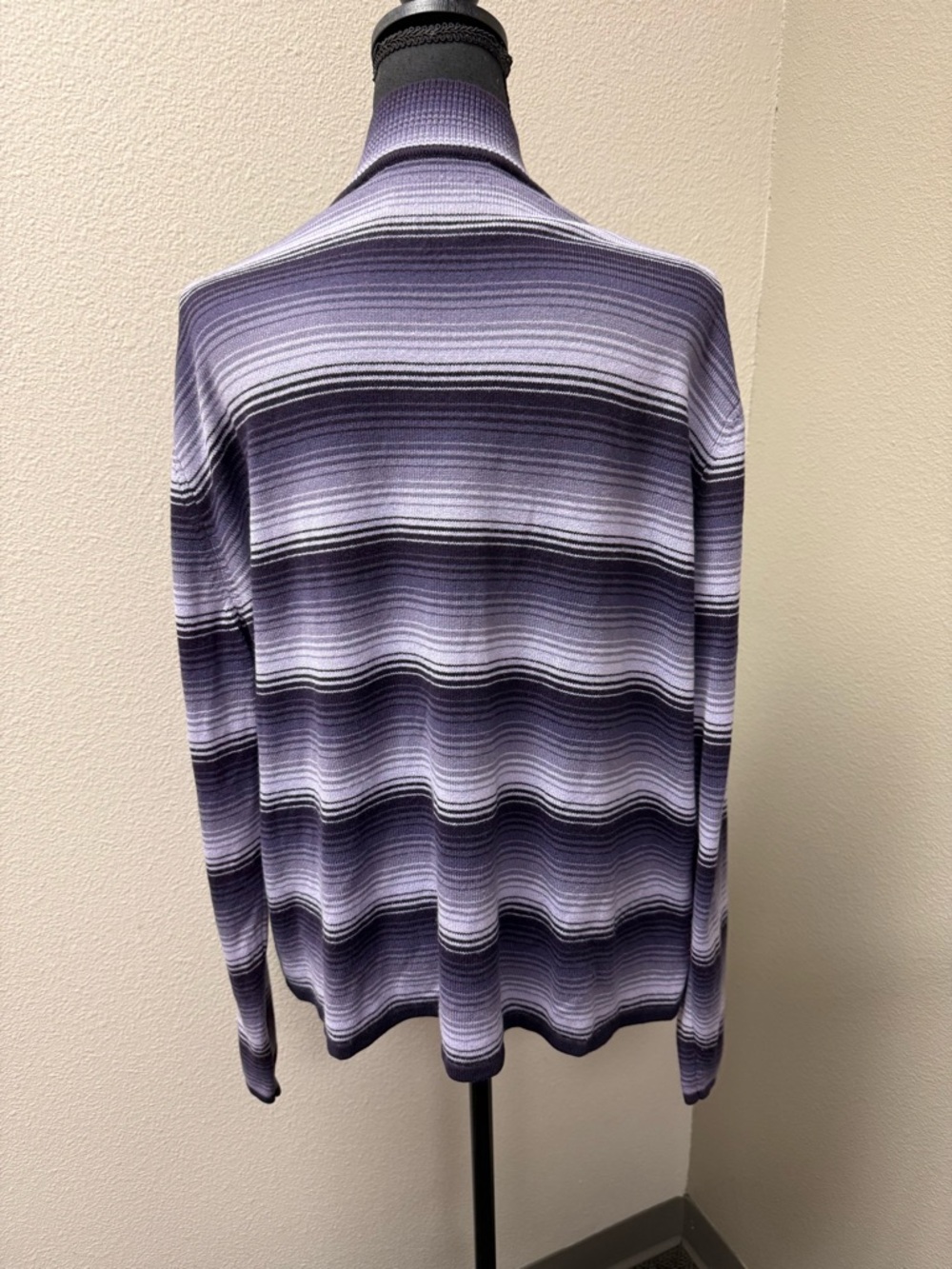 Purple Striped Mock Neck Sweater Oversized Knit Long Sleeve Top Chic - Picture 4 of 7